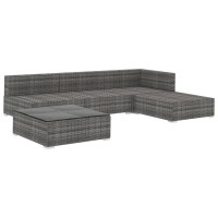 Vidaxl 5 Piece Patio Lounge Set With Cushions Poly Rattan Gray