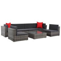 Vidaxl 7 Piece Patio Lounge Set With Cushions Poly Rattan Gray