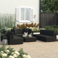 vidaXL 7 Piece Patio Lounge Set with Cushions Poly Rattan Black