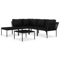 Vidaxl 6 Piece Patio Lounge Set With Cushions Black Pvc