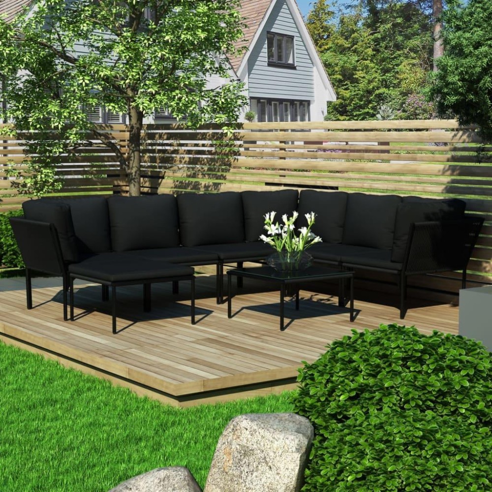 Vidaxl 8 Piece Patio Lounge Set With Cushions Black Pvc