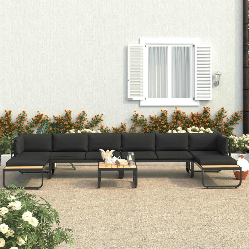 Vidaxl 5 Piece Patio Corner Sofa Set With Cushions Aluminum And Wpc