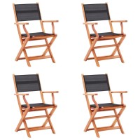 Vidaxl Folding Patio Chairs 4 Pcs Black Solid Wood Eucalyptus And Textilene