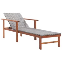 Vidaxl Sun Lounger With Cushion Poly Rattan And Solid Acacia Wood Gray