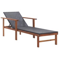 Vidaxl Sun Lounger With Cushion Poly Rattan And Solid Acacia Wood Black