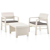 vidaXL 3 Piece Patio Lounge Set Plastic White