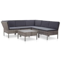 Vidaxl 6 Piece Patio Lounge Set With Cushions Poly Rattan Gray