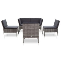 Vidaxl 6 Piece Patio Lounge Set With Cushions Poly Rattan Gray