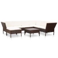 vidaXL 8 Piece Patio Lounge Set with Cushions Poly Rattan Brown