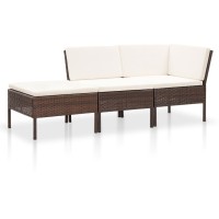 3 Piece Patio Lounge Set With Cushions Poly Rattan Brown