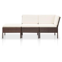 3 Piece Patio Lounge Set With Cushions Poly Rattan Brown