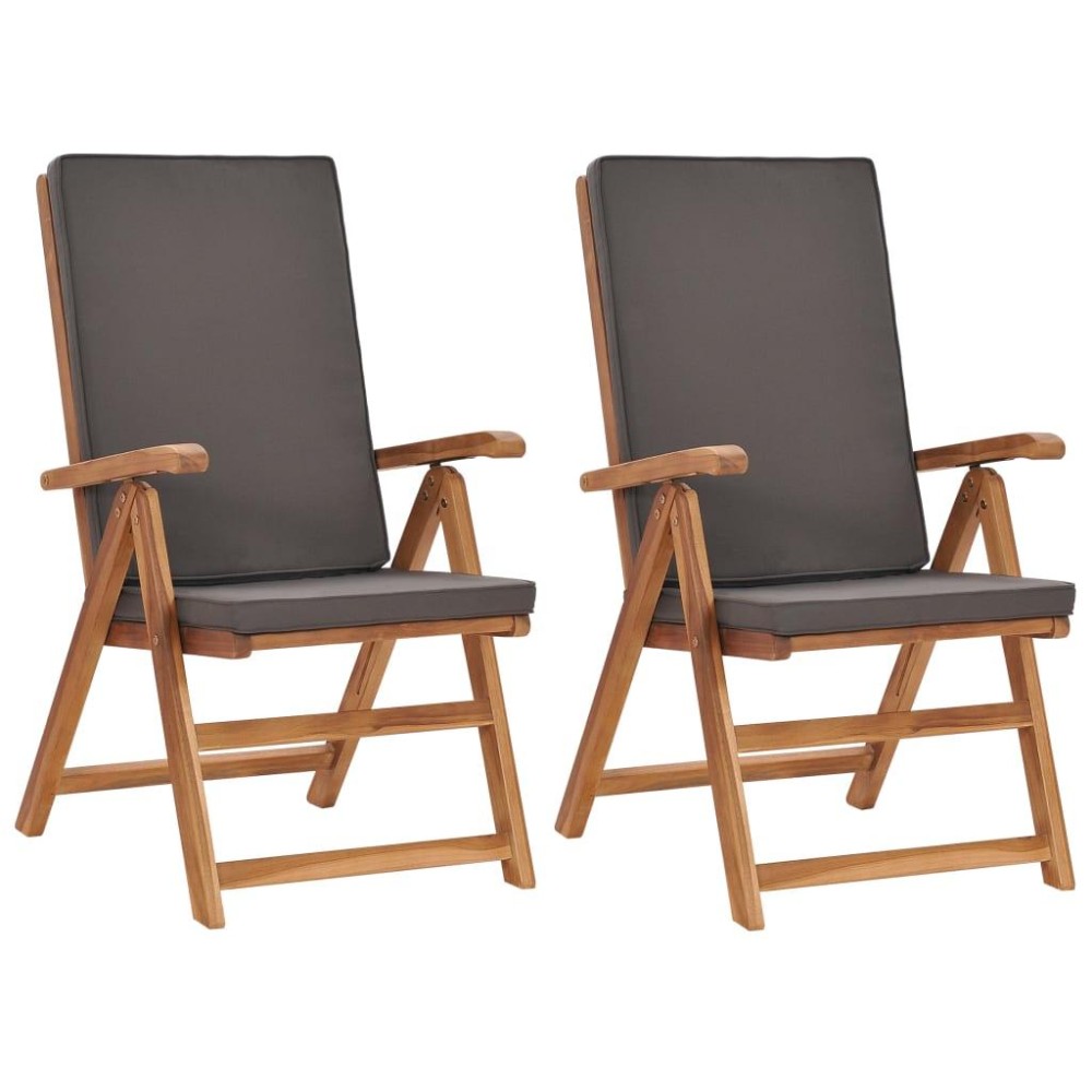 Vidaxl Reclining Patio Chairs With Cushions 2 Pcs Solid Teak Wood Gray