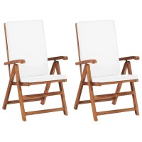 Vidaxl Reclining Patio Chairs With Cushions 2 Pcs Solid Teak Wood Cream