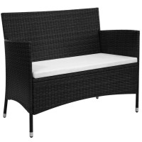 vidaXL Patio Bench with Cushion Poly Rattan Black