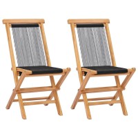 vidaXL Folding Patio Chairs 2 pcs Solid Teak Wood and Rope