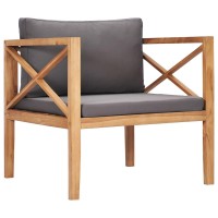 vidaXL Patio Chair with Gray Cushions Solid Wood Teak