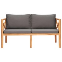 Vidaxl Patio Bench With Gray Cushions Solid Wood Teak