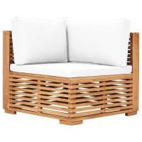 vidaXL Patio Corner Sofa with Cream Cushion Solid Teak Wood