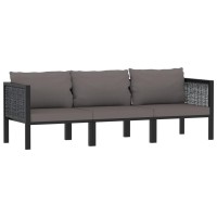 vidaXL 3-Seater Sofa with Cushions Anthracite Poly Rattan