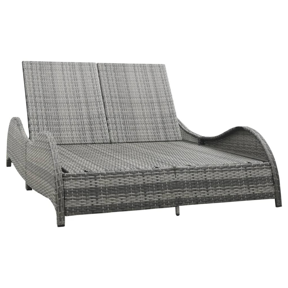 Vidaxl Double Sun Lounger With Cushion Poly Rattan Anthracite