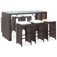 Vidaxl 7 Piece Patio Bar Set With Cushions Poly Rattan Brown