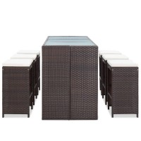 Vidaxl 7 Piece Patio Bar Set With Cushions Poly Rattan Brown