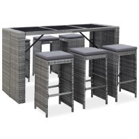 Vidaxl 7 Piece Patio Bar Set With Cushions Poly Rattan Gray