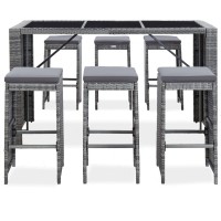 Vidaxl 7 Piece Patio Bar Set With Cushions Poly Rattan Gray