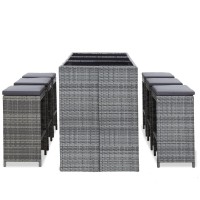 Vidaxl 7 Piece Patio Bar Set With Cushions Poly Rattan Gray