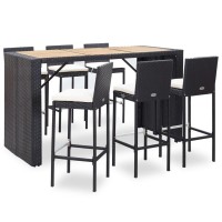 Vidaxl 7 Piece Patio Bar Set With Cushions Poly Rattan Black