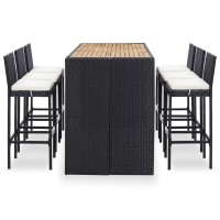 Vidaxl 7 Piece Patio Bar Set With Cushions Poly Rattan Black