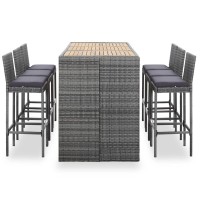 Vidaxl 7 Piece Patio Bar Set With Cushions Poly Rattan Gray