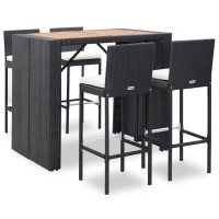 Vidaxl 5 Piece Patio Bar Set Poly Rattan And Acacia Wood Black