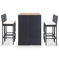 Vidaxl 5 Piece Patio Bar Set Poly Rattan And Acacia Wood Black