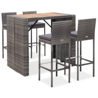 Vidaxl 5 Piece Patio Bar Set Poly Rattan And Acacia Wood Gray