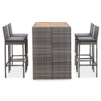 Vidaxl 5 Piece Patio Bar Set Poly Rattan And Acacia Wood Gray