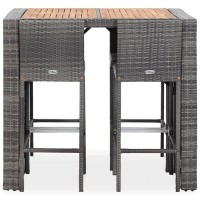 Vidaxl 5 Piece Patio Bar Set Poly Rattan And Acacia Wood Gray