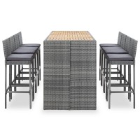 Vidaxl 9 Piece Patio Bar Set Poly Rattan And Acacia Wood Gray