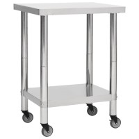 Vidaxl Kitchen Work Table With Wheels 31.5X17.7X33.5 Stainless Steel