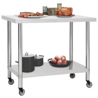 Vidaxl Kitchen Work Table With Wheels 31.5X23.6X33.5 Stainless Steel