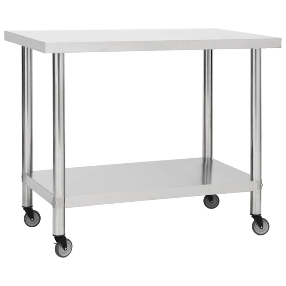Vidaxl Kitchen Work Table With Wheels 39.4X17.7X33.5 Stainless Steel