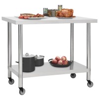 Vidaxl Kitchen Work Table With Wheels 39.4X17.7X33.5 Stainless Steel