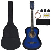 Vidaxl 8 Piece Classical Guitar Kid Beginner Set Blue 3/4 36