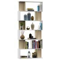 Vidaxl Book Cabinet/Room Divider White And Sonoma Oak 31.5X9.4X75.6 Engineered Wood