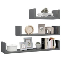 Vidaxl Wall Display Shelf 3 Pcs High Gloss Gray Engineered Wood