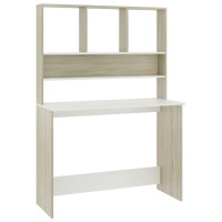 vidaXL Desk with Shelves White and Sonoma Oak 43.3