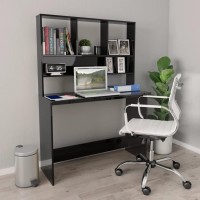 vidaXL Desk with Shelves High Gloss Black 43.3