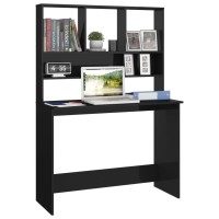 vidaXL Desk with Shelves High Gloss Black 43.3