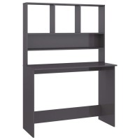 Vidaxl Desk With Shelves High Gloss Gray 43.3 X 17.7 X 61.8 Engineered Wood