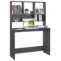 Vidaxl Desk With Shelves High Gloss Gray 43.3 X 17.7 X 61.8 Engineered Wood